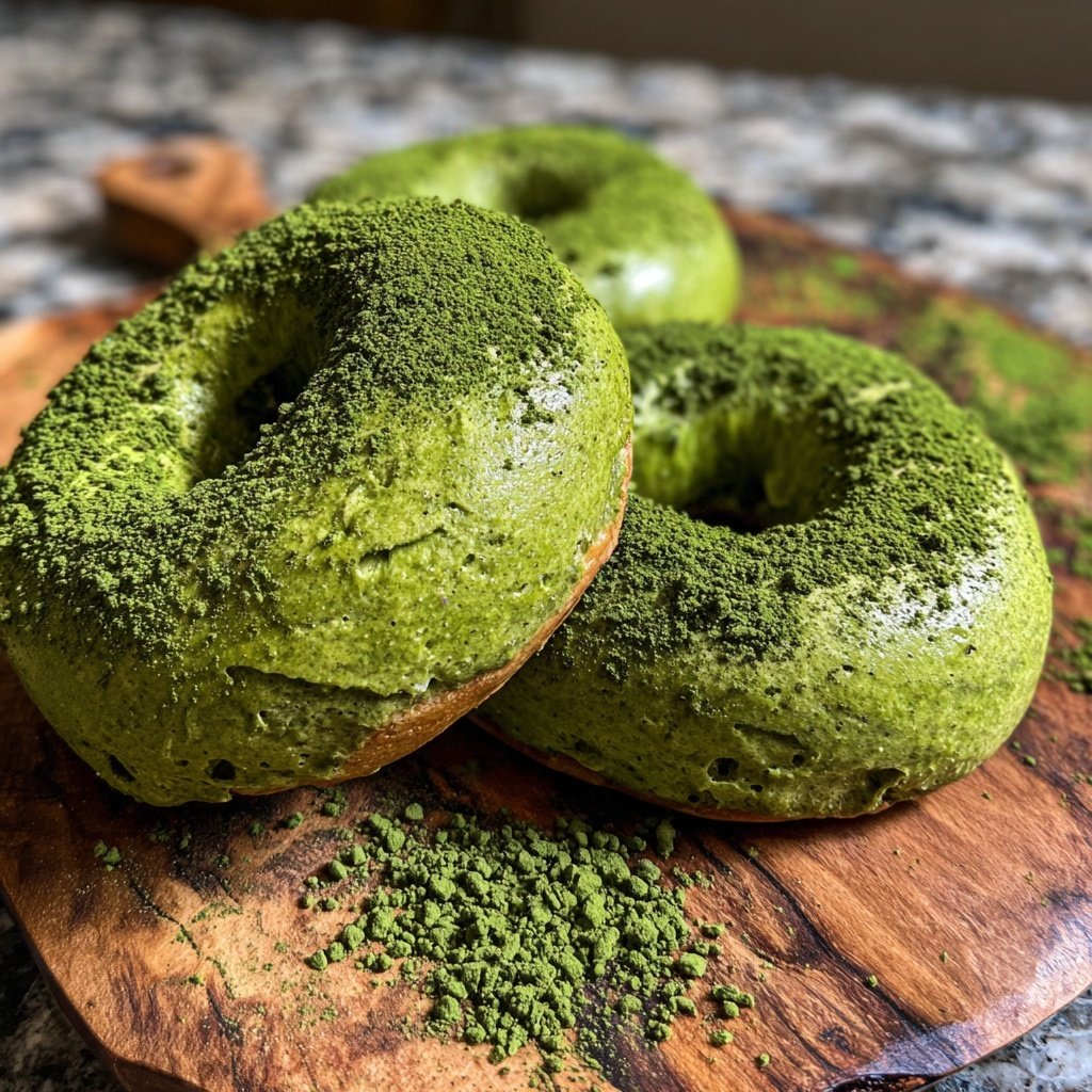 Protein Bagels with Matcha Green Tea Powder