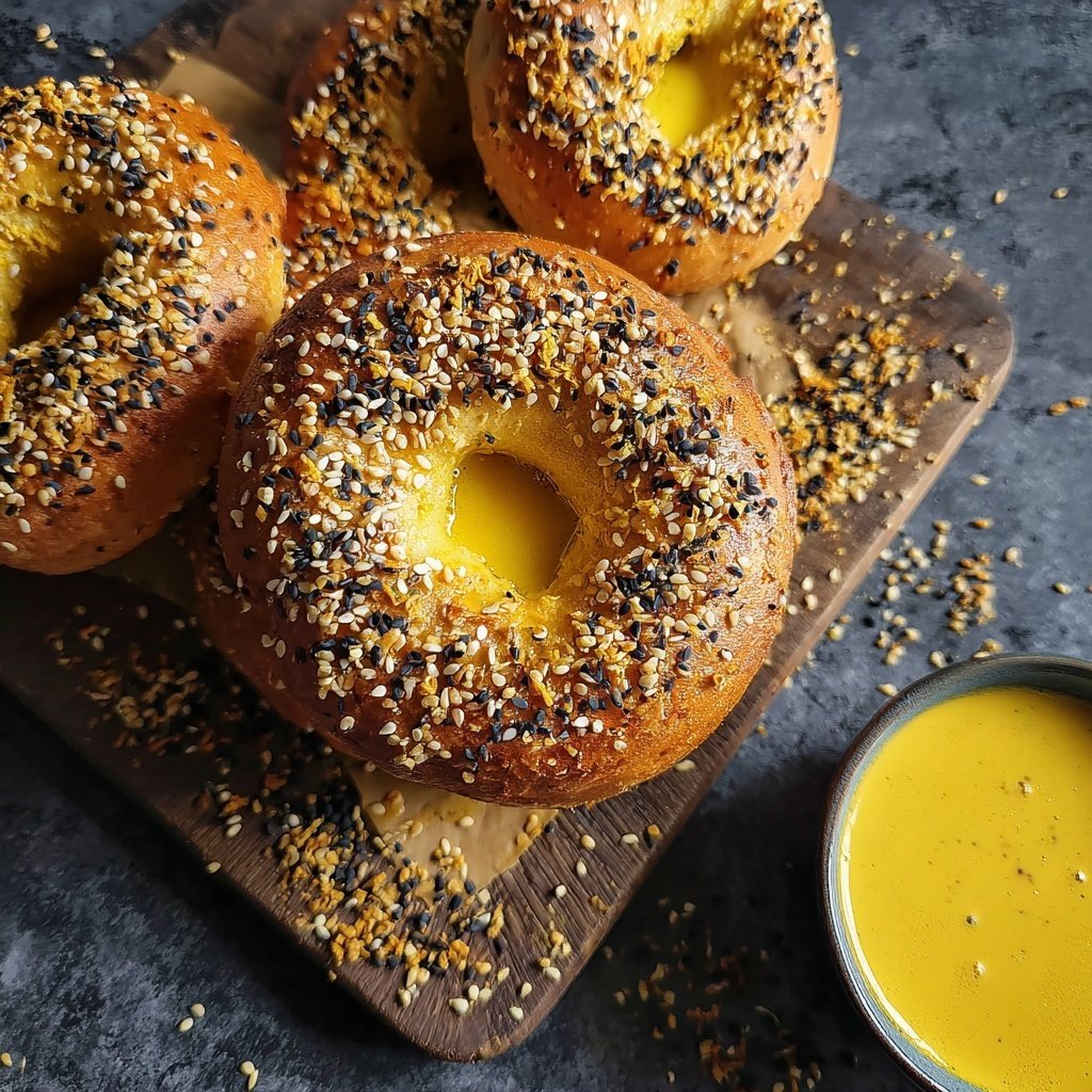 Protein Bagels with Turmeric Golden Milk