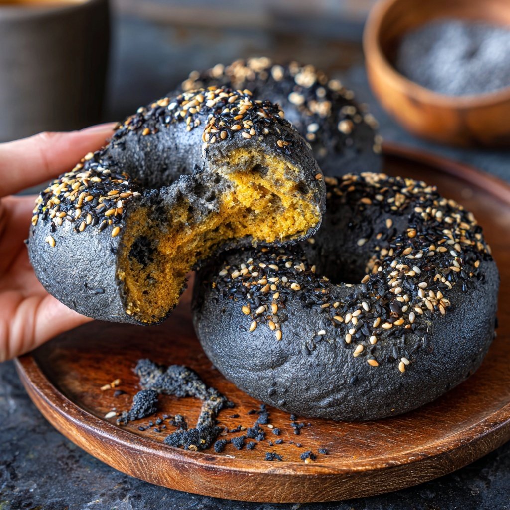 Protein Bagels with Activated Charcoal Gray