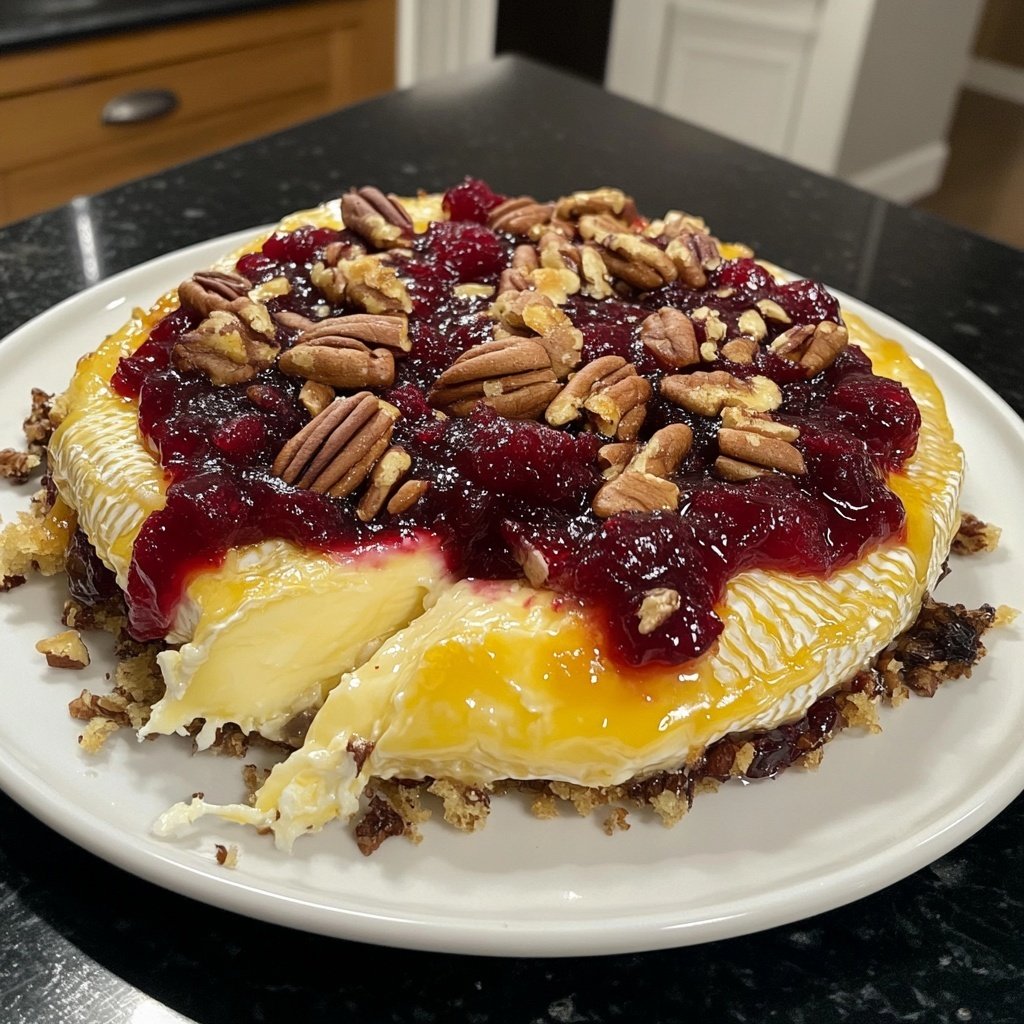 Baked Brie with Cranberry Sauce and Pecans