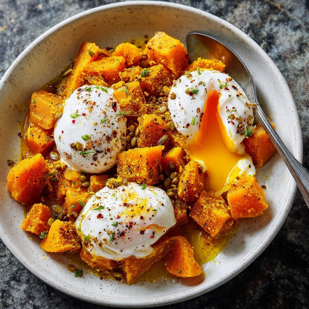Turmeric Sweet Potatoes Poached Eggs