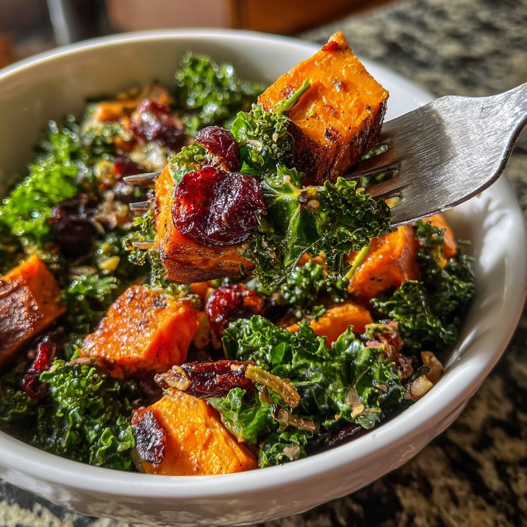 Kale Sweet Potato Salad with Cranberries