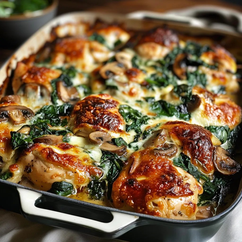 Easy Low-Carb Chicken Spinach Mushroom Bake