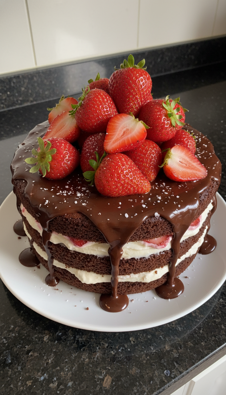 Decadent Chocolate Strawberry Cake