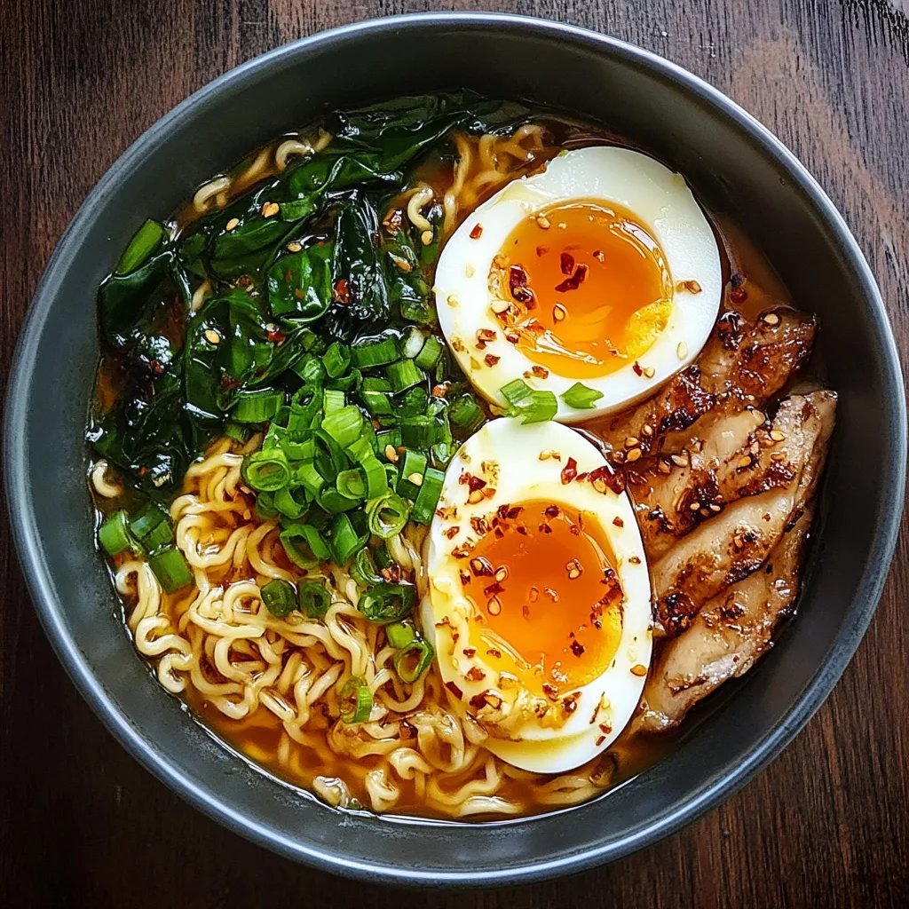 Ramen Bowl with Soft-Boiled Eggs and Fresh Greens